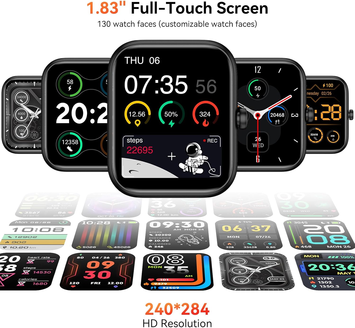 Smart Watch with Alexa Built-In, 1.83" HD Touchscreen, Bluetooth Calling Fitness Tracker, Health Monitor Heart Rate/Sleep Tracking, IP68 Waterproof, 120+ Sports Modes for Android Iphone (Black)