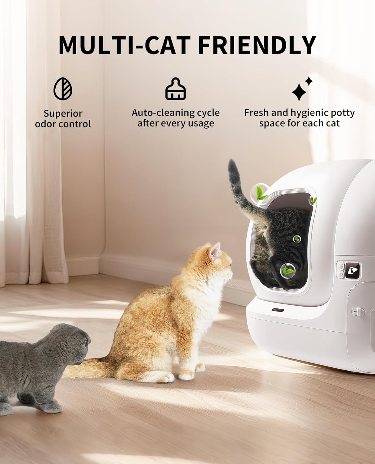 Puramax 2 Automatic Self Cleaning Litter Box, Anti-Leakage Multi-Cat Compatible Smart Cats Litter Box, Safety Sensors App Control Include Triple Odor Removal Litter Mat Trash Bags