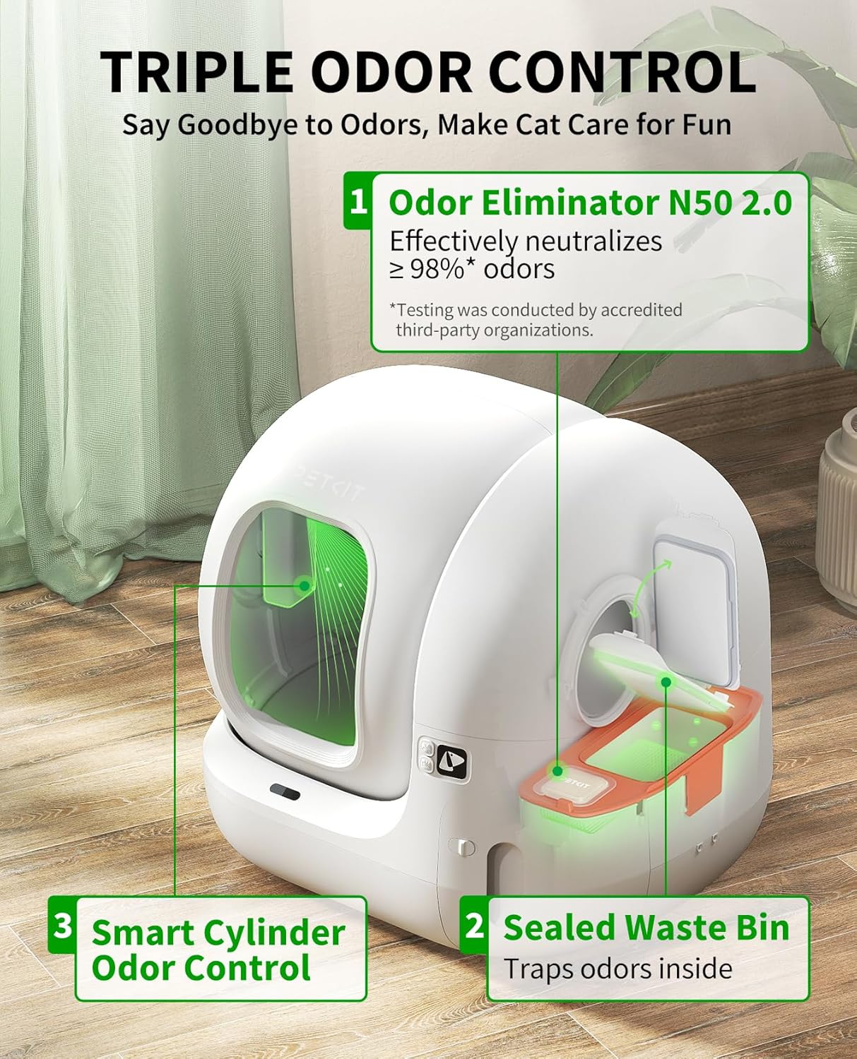 Puramax 2 Automatic Self Cleaning Litter Box, Anti-Leakage Multi-Cat Compatible Smart Cats Litter Box, Safety Sensors App Control Include Triple Odor Removal Litter Mat Trash Bags